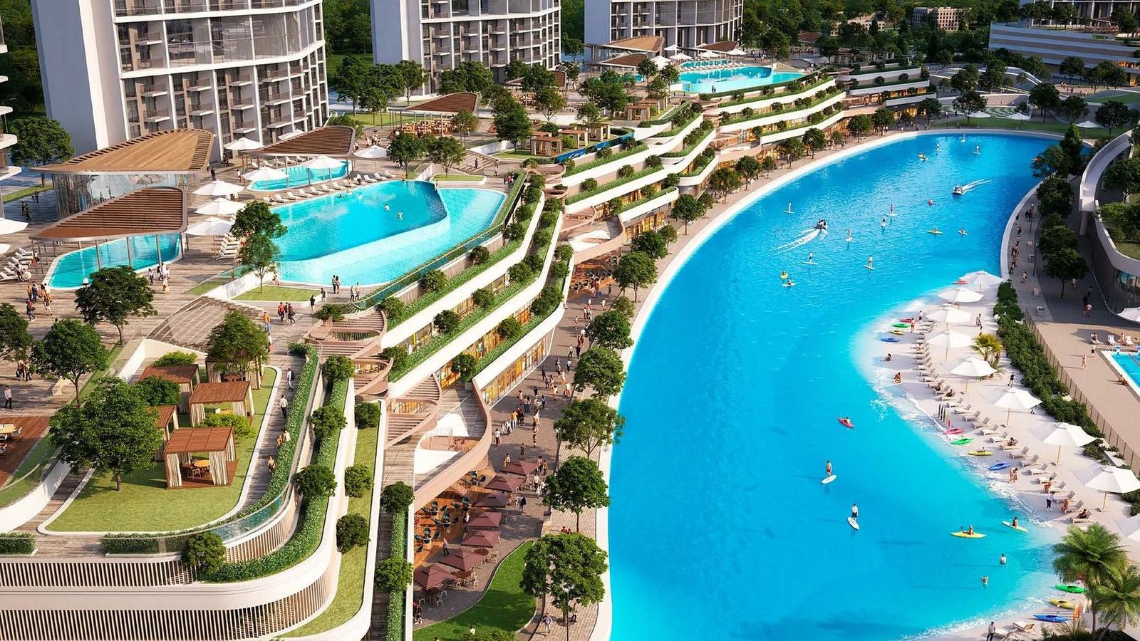 Sobha Hartland — the lagoon and towers at Mohammed Bin Rashid City, Dubai
