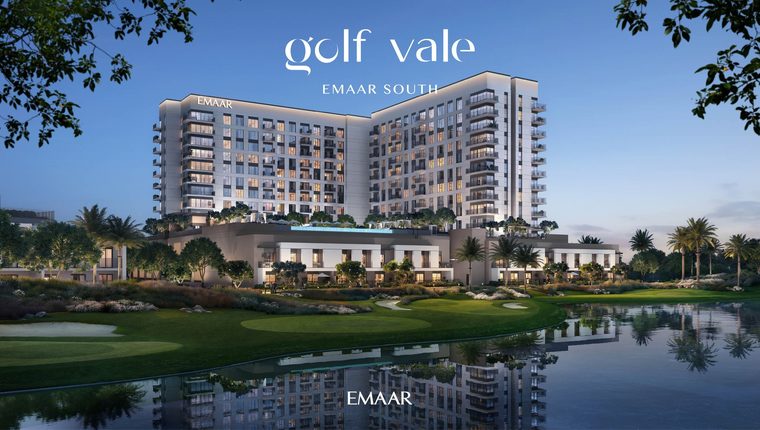 Golf Vale at Emaar South, the building across the lake on the golf course (Emaar's render)