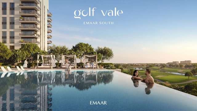 Golf Vale at Emaar South, the infinity-edge pool looking over the golf course (Emaar's render)