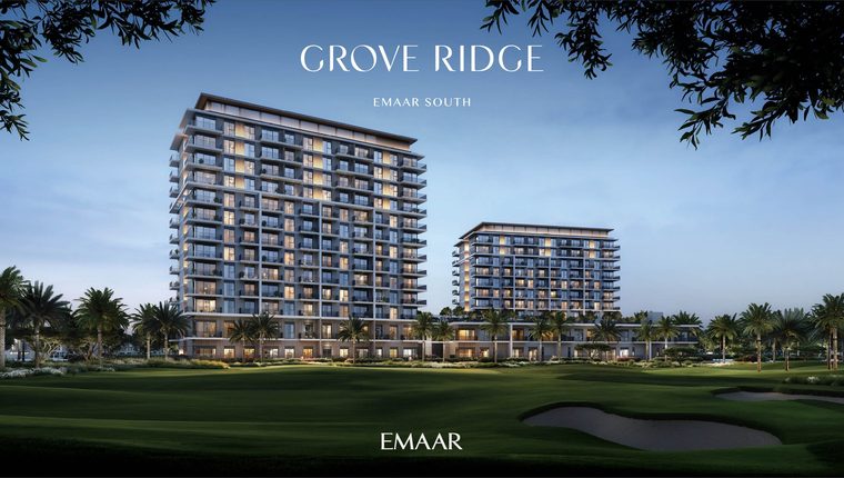Grove Ridge at Emaar South, the towers across the golf course (Emaar's render)
