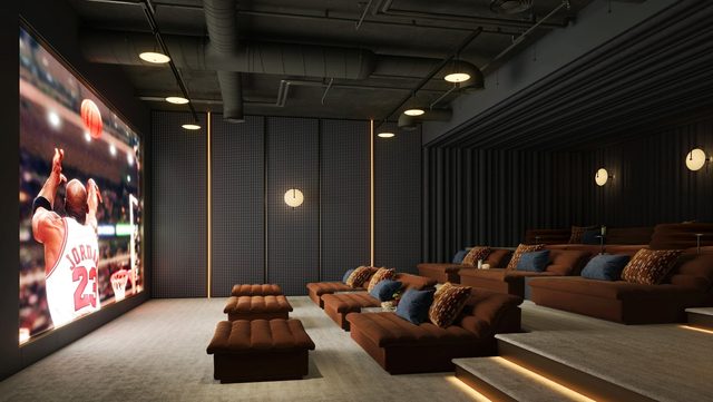 Rise by Athlon in Dubailand, the residents' cinema room (Aldar's render)